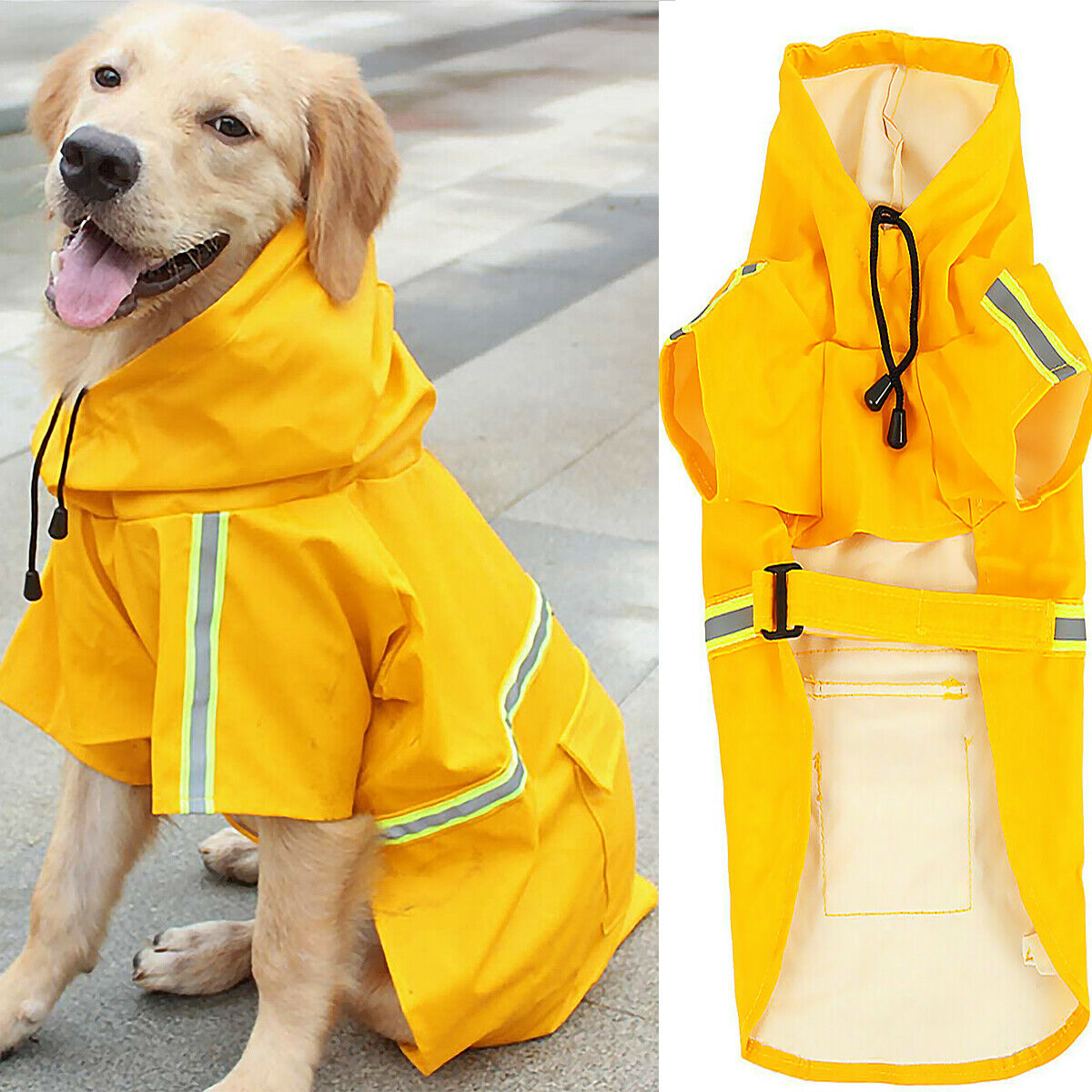 KFX-9171773 Waterproof Dog Raincoat with Reflective Stripe and Hood for Small to Large Breeds