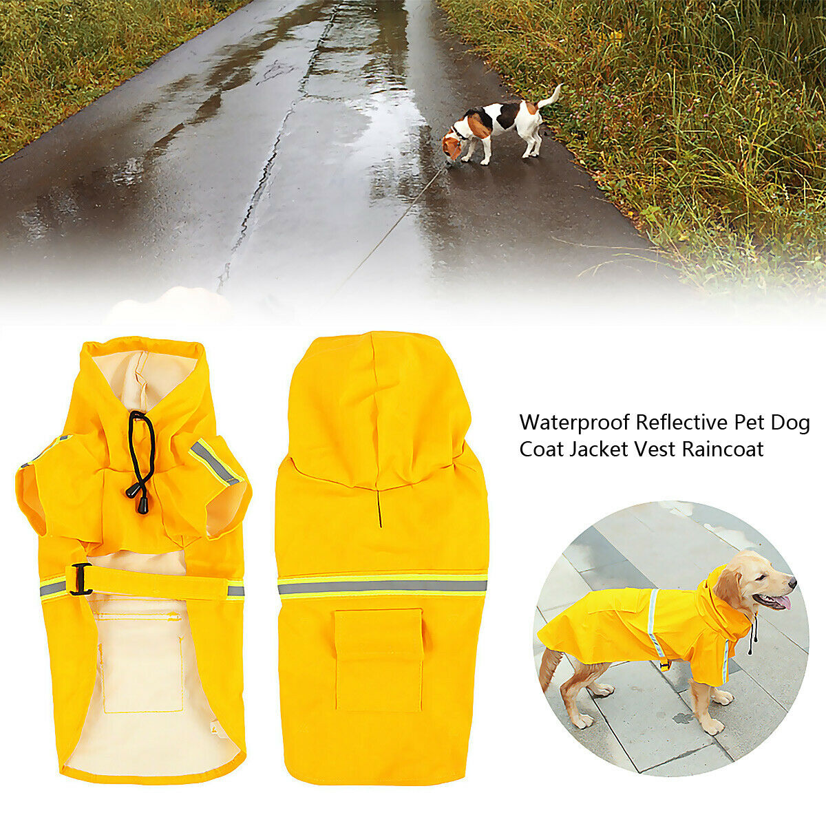 KFX-9171773 Waterproof Dog Raincoat with Reflective Stripe and Hood for Small to Large Breeds