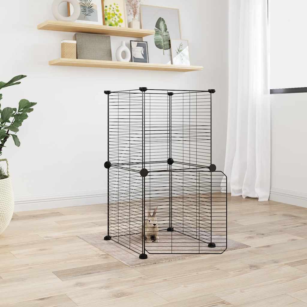 KFX-9171901 8-Piece Black Powder-Coated Steel Pet Cage Set with Door for Safe Play and Training