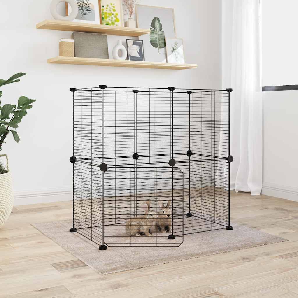 KFX-9171901 8-Piece Black Powder-Coated Steel Pet Cage Set with Door for Safe Play and Training