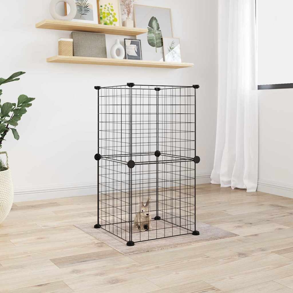 KFX-9171901 8-Piece Black Powder-Coated Steel Pet Cage Set with Door for Safe Play and Training