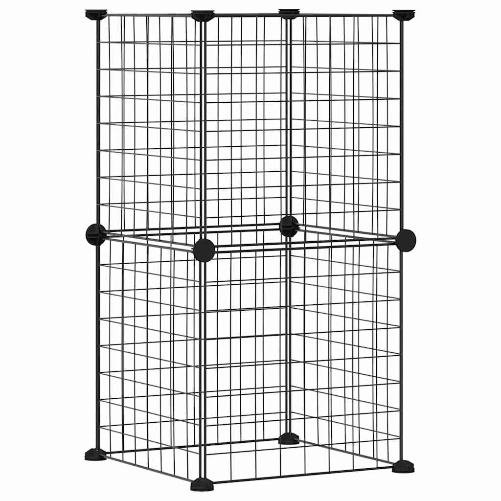 KFX-9171901 8-Piece Black Powder-Coated Steel Pet Cage Set with Door for Safe Play and Training