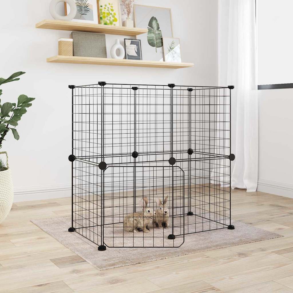 KFX-9171901 8-Piece Black Powder-Coated Steel Pet Cage Set with Door for Safe Play and Training
