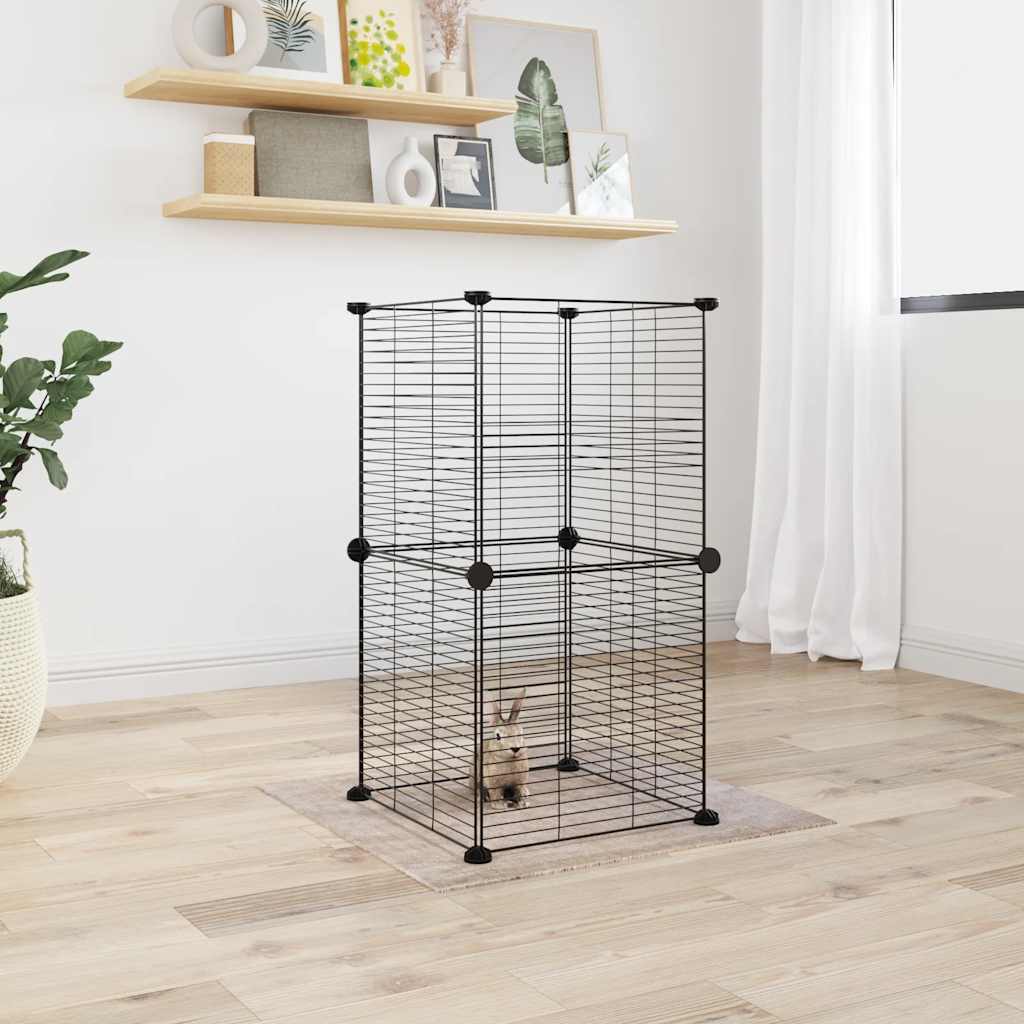 KFX-9171901 8-Piece Black Powder-Coated Steel Pet Cage Set with Door for Safe Play and Training