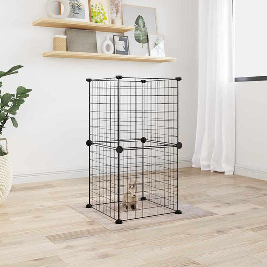 KFX-9171901 8-Piece Black Powder-Coated Steel Pet Cage Set with Door for Safe Play and Training