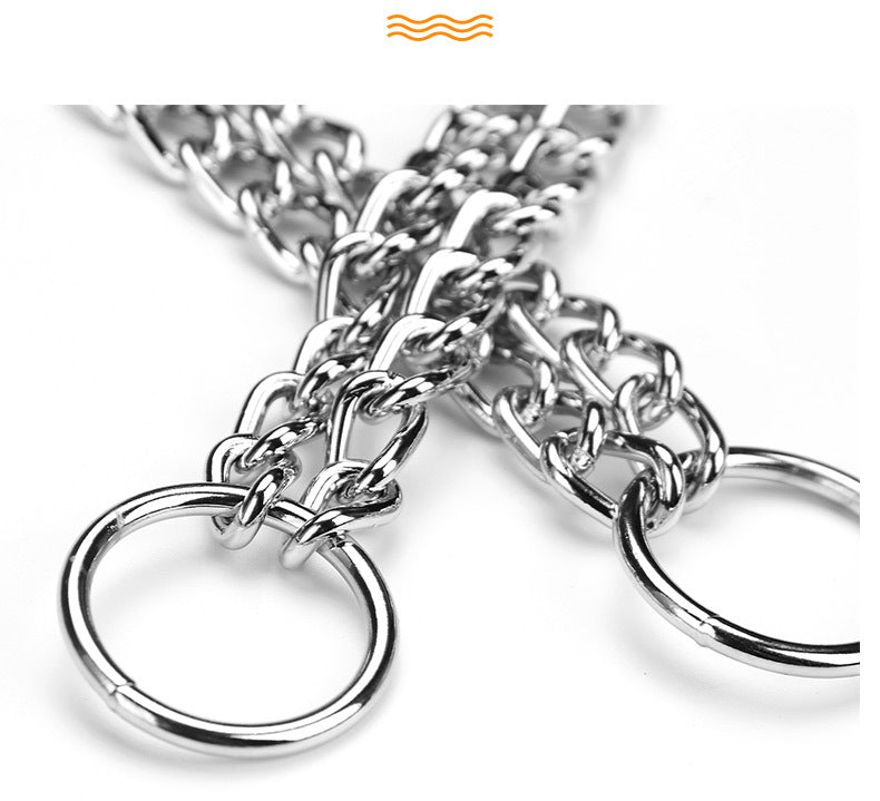 KFX-9172285 Double-Row Chrome-Plated Iron Dog Collar - Available in Multiple Sizes