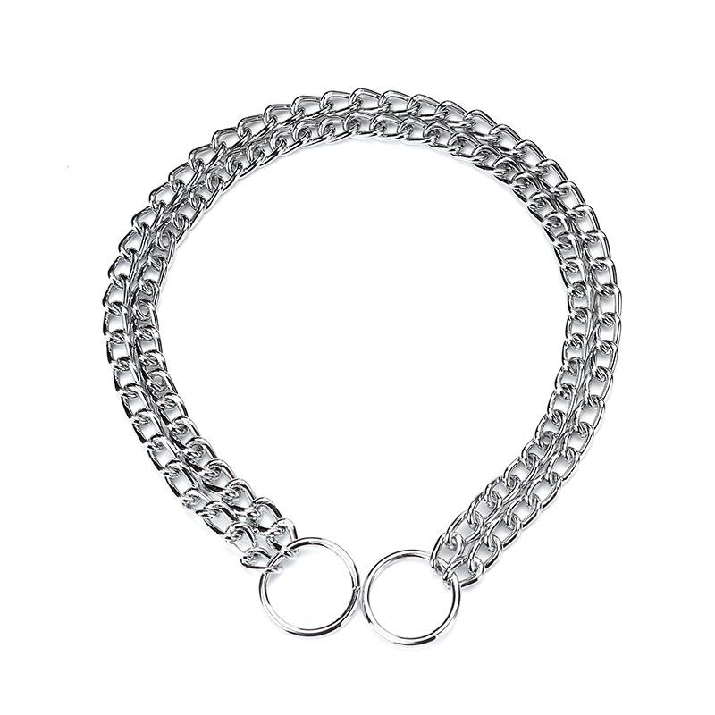 KFX-9172285 Double-Row Chrome-Plated Iron Dog Collar - Available in Multiple Sizes