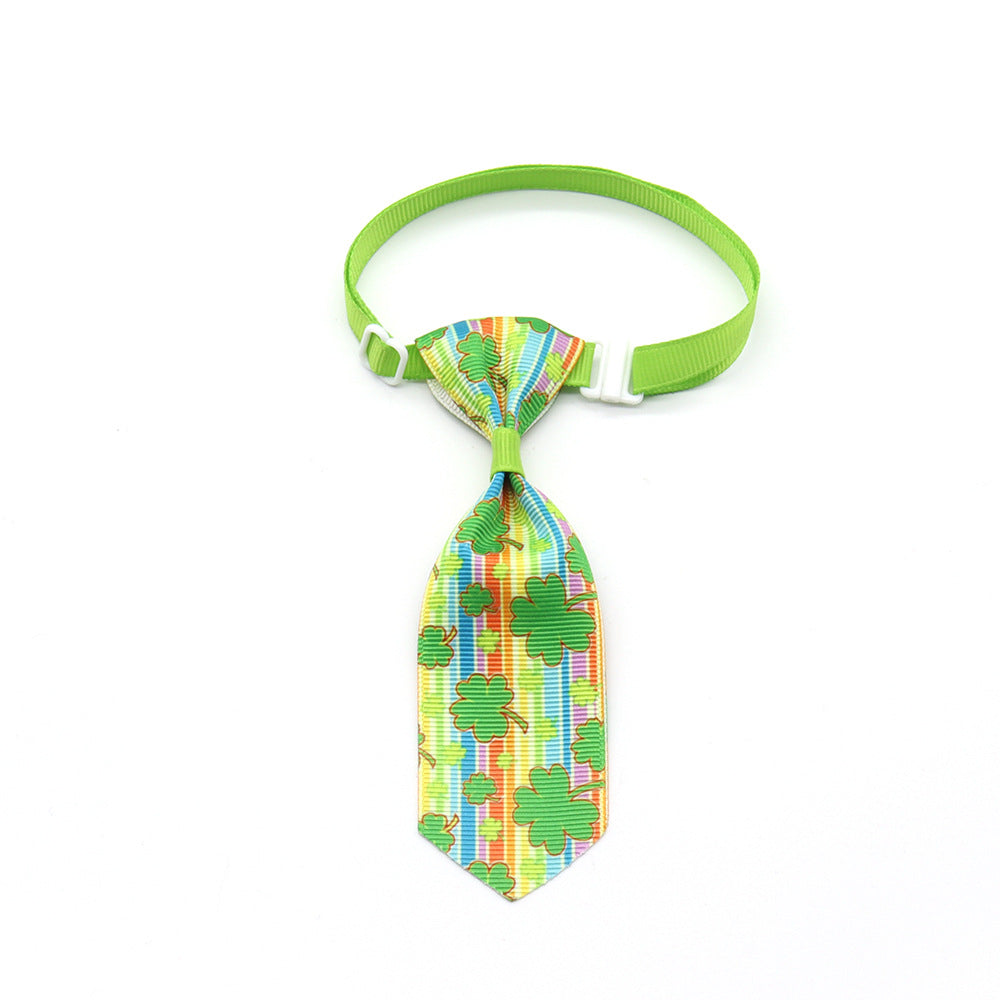 KFX-9172541 St. Patrick's Day Four-leaf Clover Adjustable Pet Tie for Festive Occasions