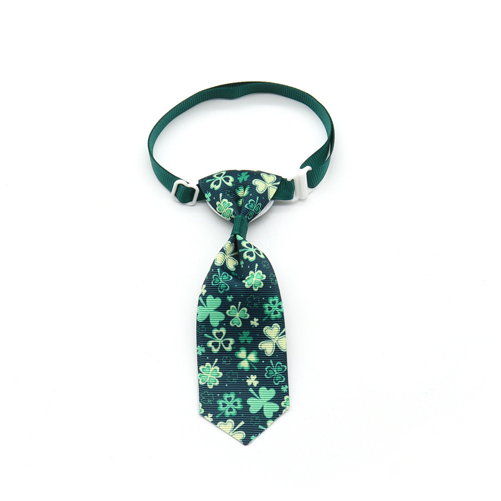 KFX-9172541 St. Patrick's Day Four-leaf Clover Adjustable Pet Tie for Festive Occasions