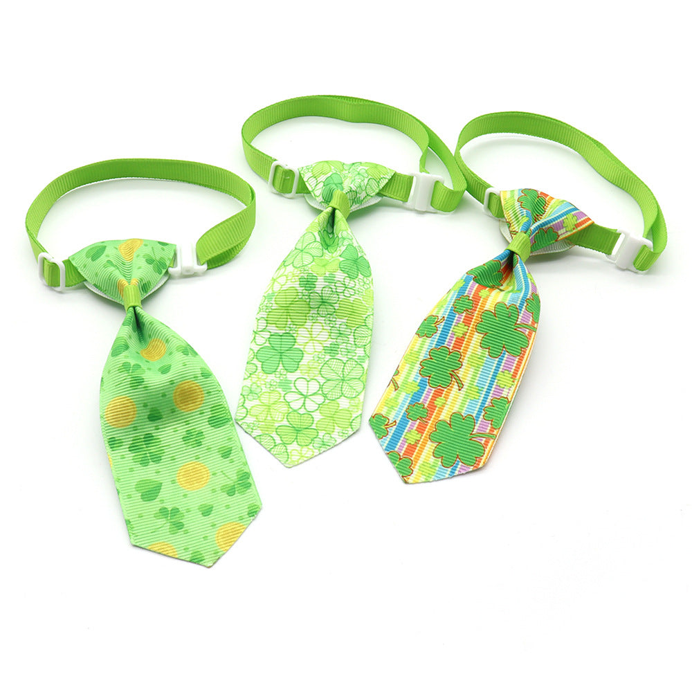 KFX-9172541 St. Patrick's Day Four-leaf Clover Adjustable Pet Tie for Festive Occasions