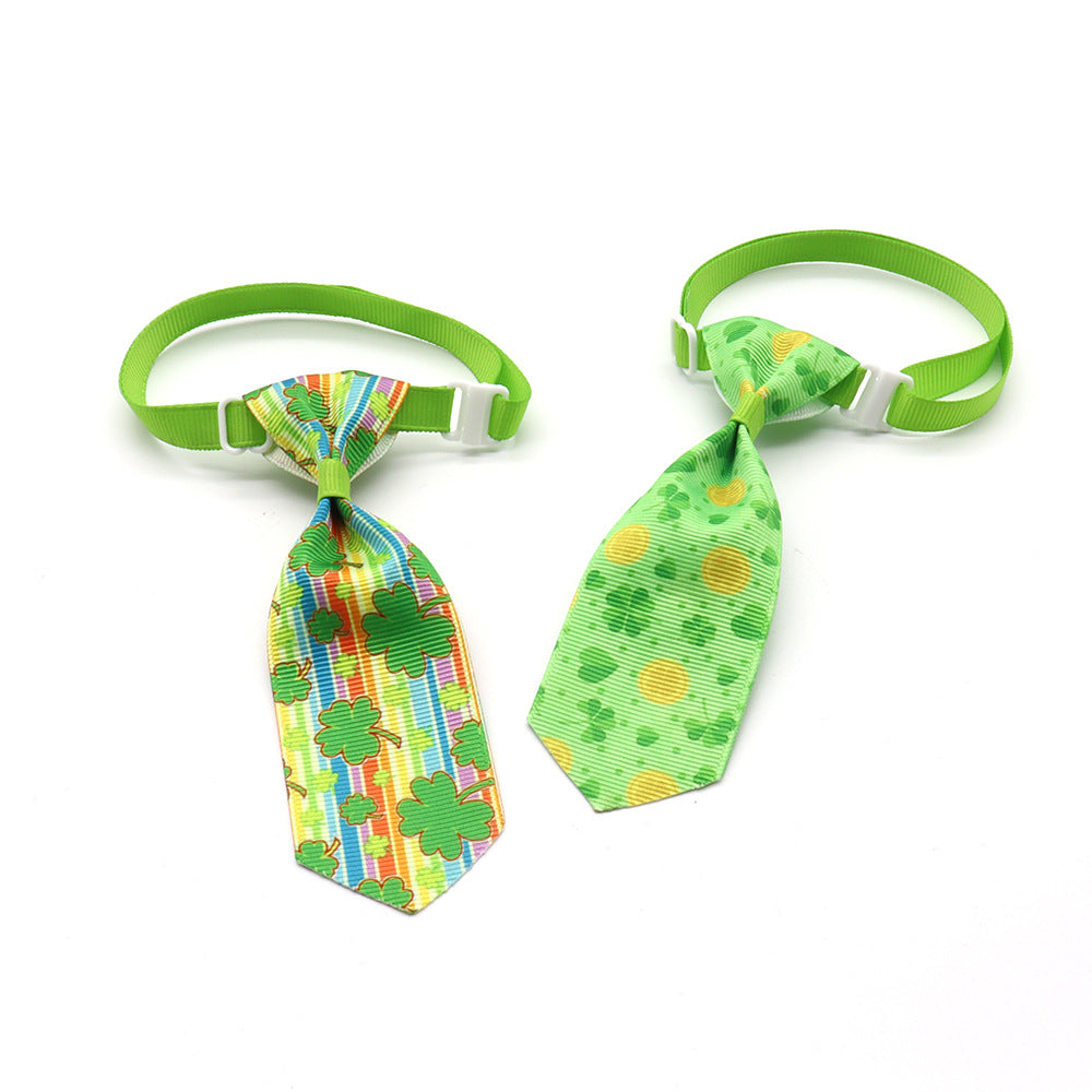 KFX-9172541 St. Patrick's Day Four-leaf Clover Adjustable Pet Tie for Festive Occasions