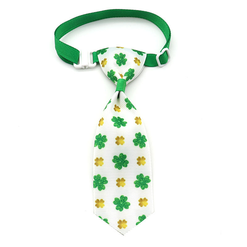 KFX-9172541 St. Patrick's Day Four-leaf Clover Adjustable Pet Tie for Festive Occasions