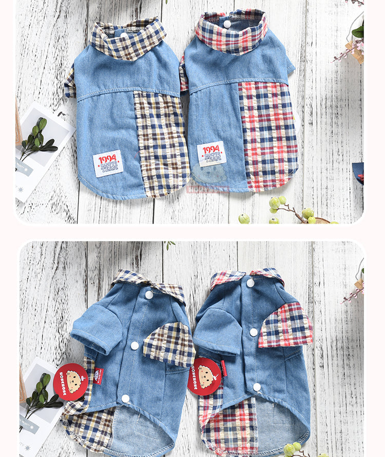 KFX-9172669 Summer Cotton Plaid Two-Legged Shirt for Bichon Poodle Pets
