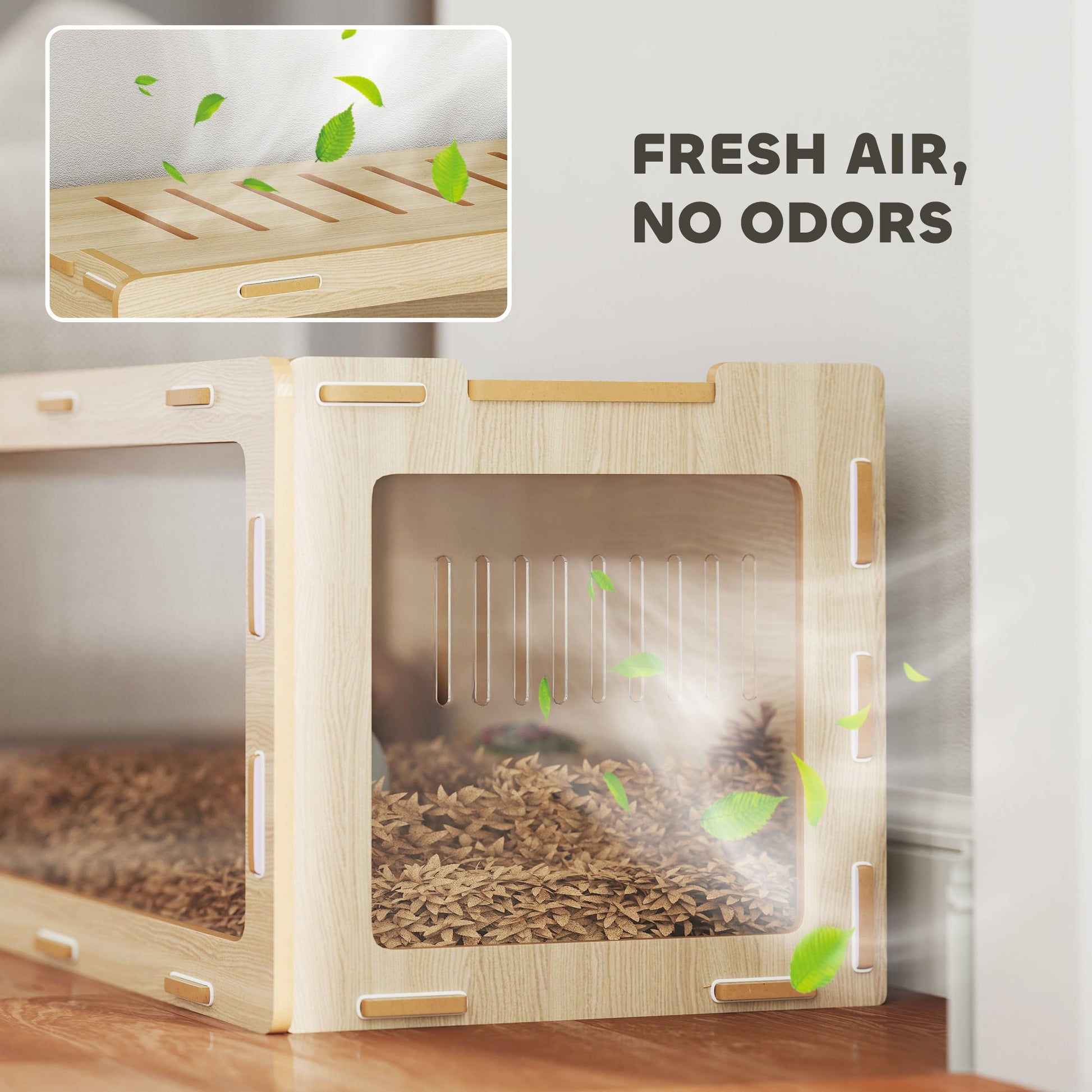 KFX-9173949 Acrylic View Hamster Cage with Openable Roof, Air Vents & Spacious Design for Small Pets - Oak Finish, 39 x 20 x 18.5 Inches
