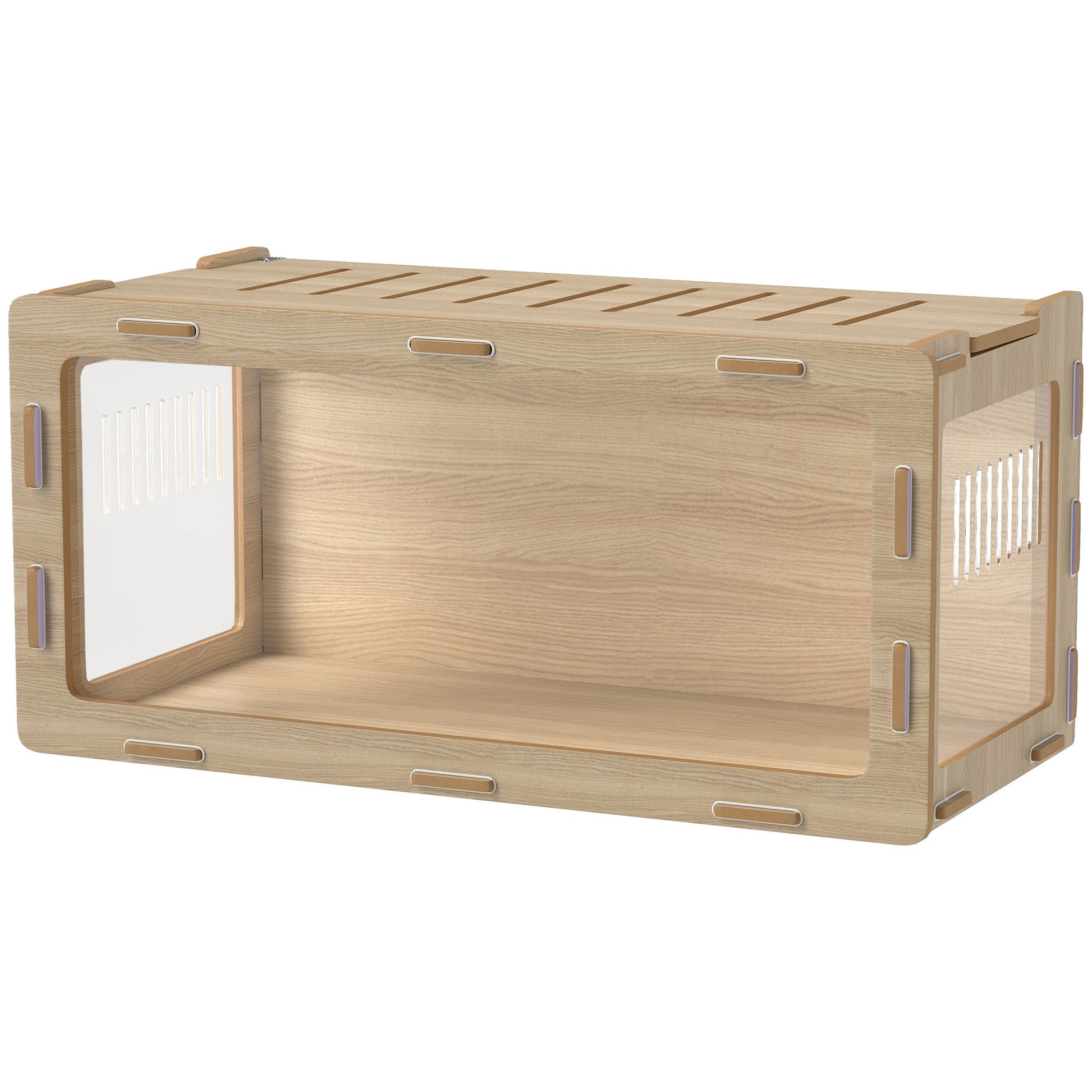 KFX-9173949 Acrylic View Hamster Cage with Openable Roof, Air Vents & Spacious Design for Small Pets - Oak Finish, 39 x 20 x 18.5 Inches