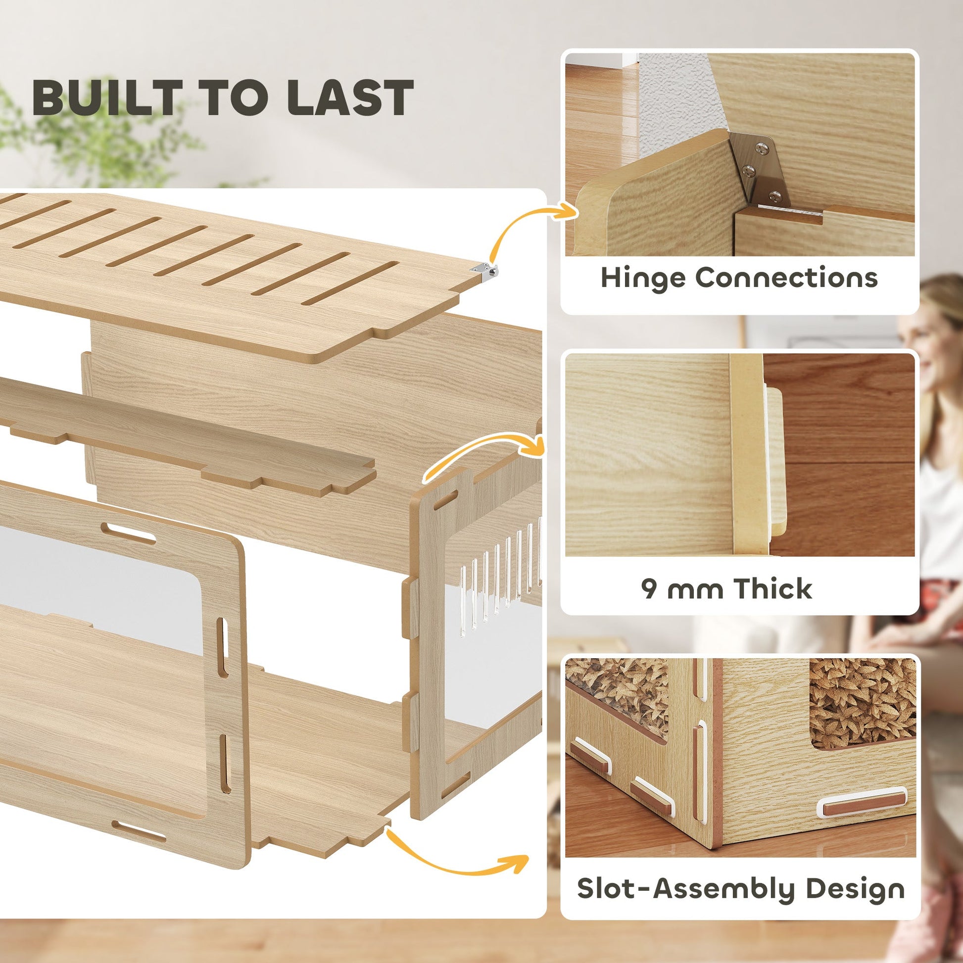 KFX-9173949 Acrylic View Hamster Cage with Openable Roof, Air Vents & Spacious Design for Small Pets - Oak Finish, 39 x 20 x 18.5 Inches