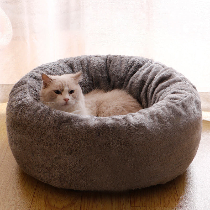 KFX-9174333 Plush Donut-Shaped Dog Bed in Warm PP Cotton and Arctic Fleece, Cozy Mat for Cats and Dogs