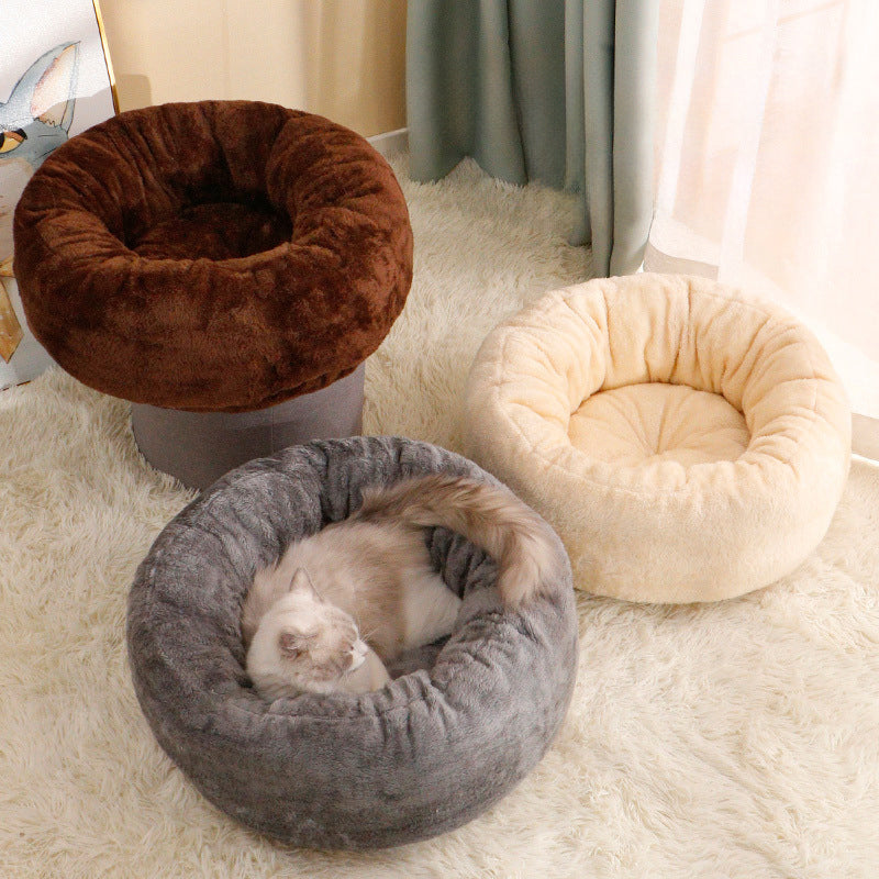 KFX-9174333 Plush Donut-Shaped Dog Bed in Warm PP Cotton and Arctic Fleece, Cozy Mat for Cats and Dogs