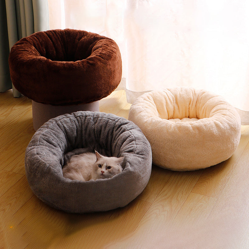KFX-9174333 Plush Donut-Shaped Dog Bed in Warm PP Cotton and Arctic Fleece, Cozy Mat for Cats and Dogs