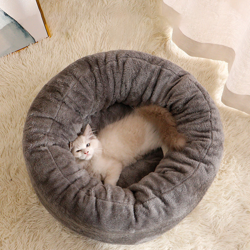 KFX-9174333 Plush Donut-Shaped Dog Bed in Warm PP Cotton and Arctic Fleece, Cozy Mat for Cats and Dogs