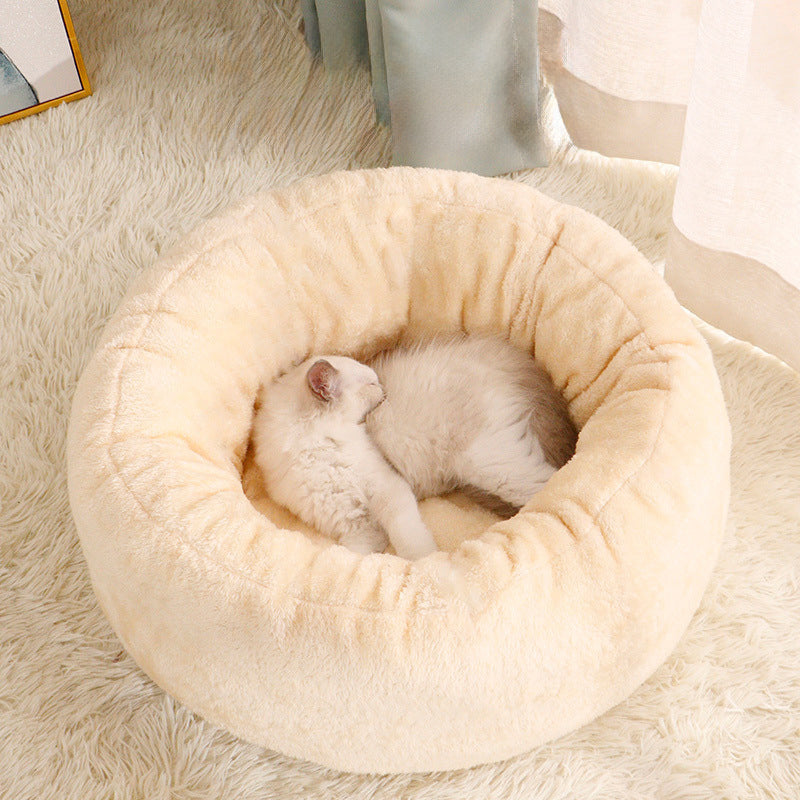 KFX-9174333 Plush Donut-Shaped Dog Bed in Warm PP Cotton and Arctic Fleece, Cozy Mat for Cats and Dogs