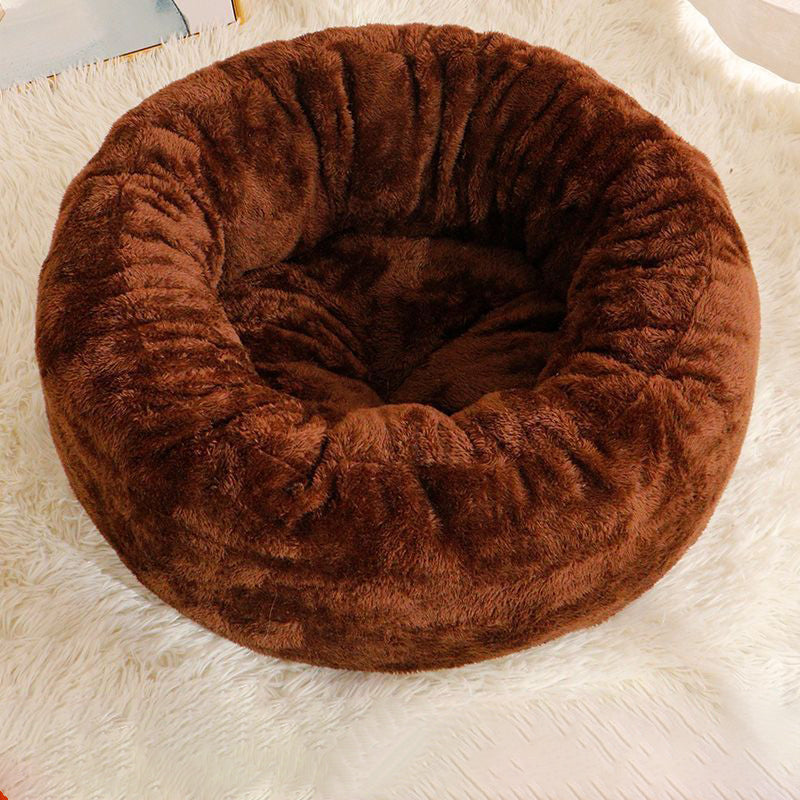 KFX-9174333 Plush Donut-Shaped Dog Bed in Warm PP Cotton and Arctic Fleece, Cozy Mat for Cats and Dogs