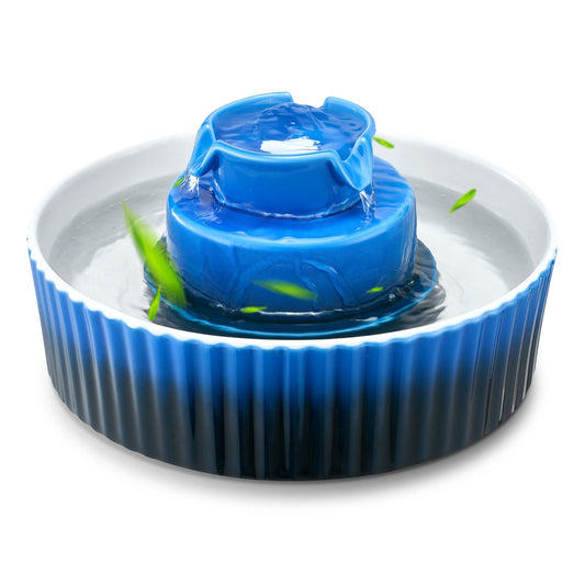 KFX-9176125 Ceramic Pet Water Fountain 2.1L for Cats and Dogs with 360° Drinking Area and Multi-Layer Filtration
