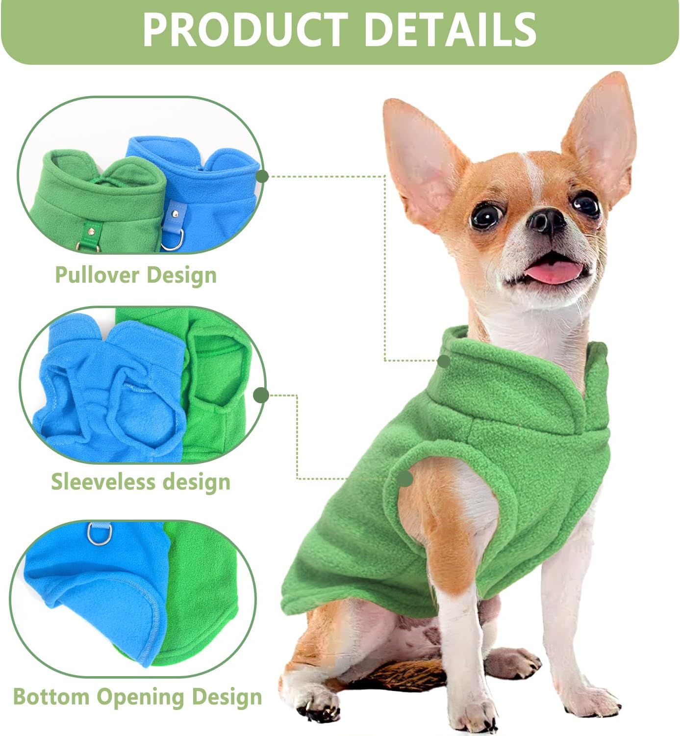 KFX-9176637 Two-Pack Fleece Dog Sweaters with D-Ring for Leash, Warm Pullover Jackets for Small Dogs in Two Colors