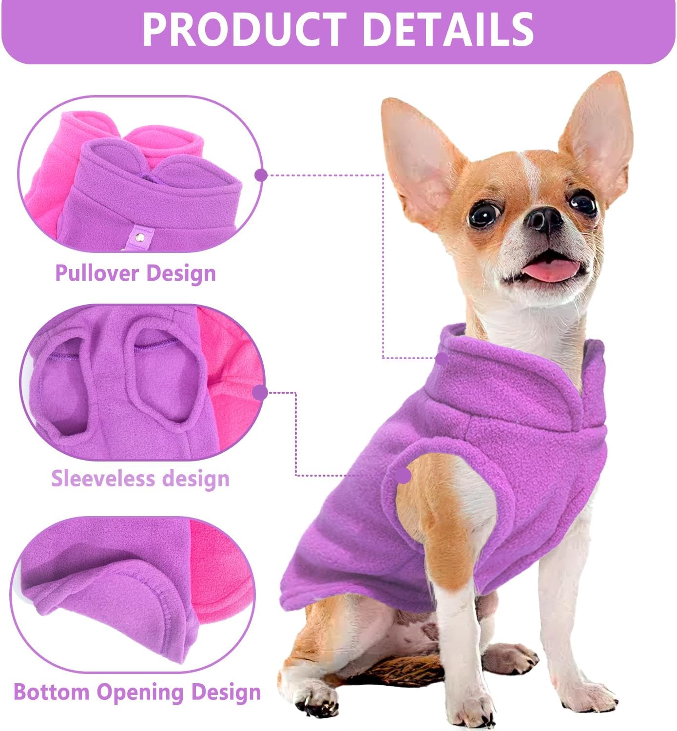 KFX-9176637 Two-Pack Fleece Dog Sweaters with D-Ring for Leash, Warm Pullover Jackets for Small Dogs in Two Colors
