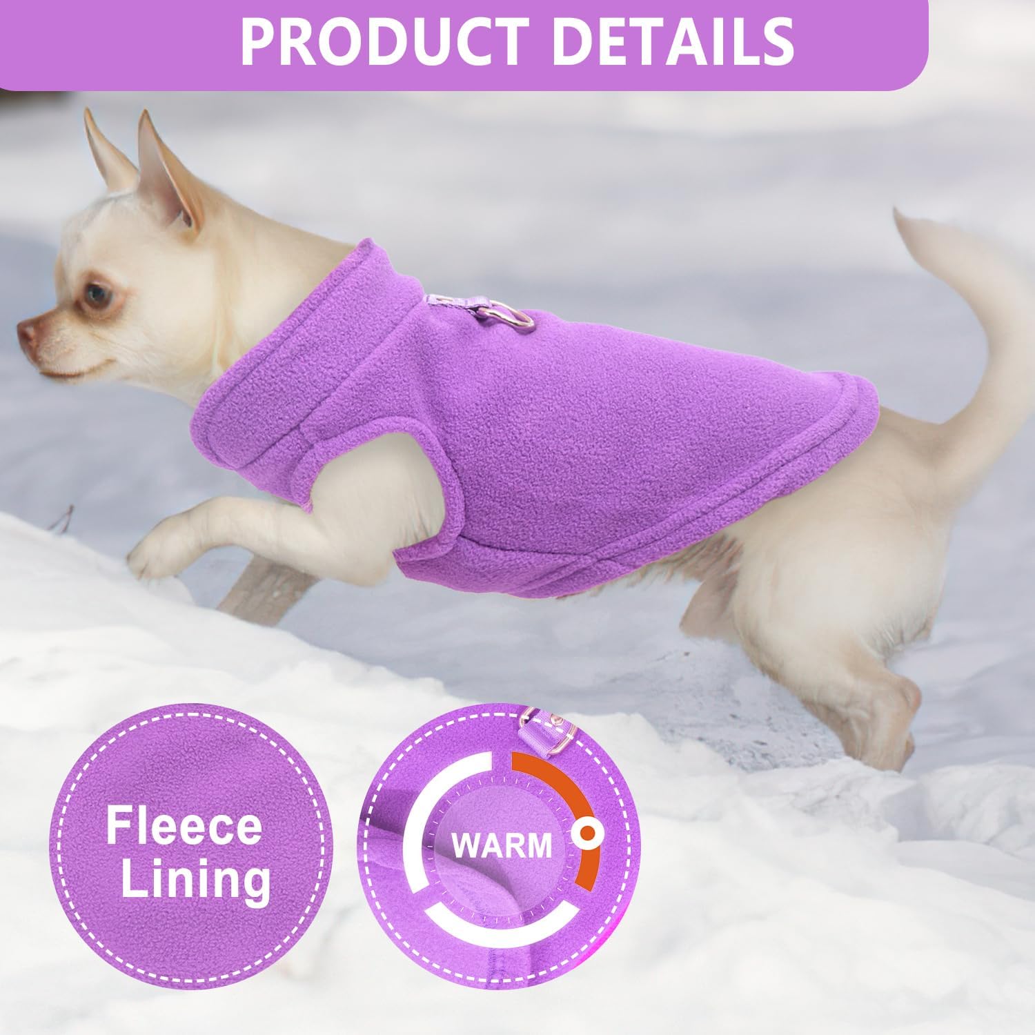 KFX-9176637 Two-Pack Fleece Dog Sweaters with D-Ring for Leash, Warm Pullover Jackets for Small Dogs in Two Colors
