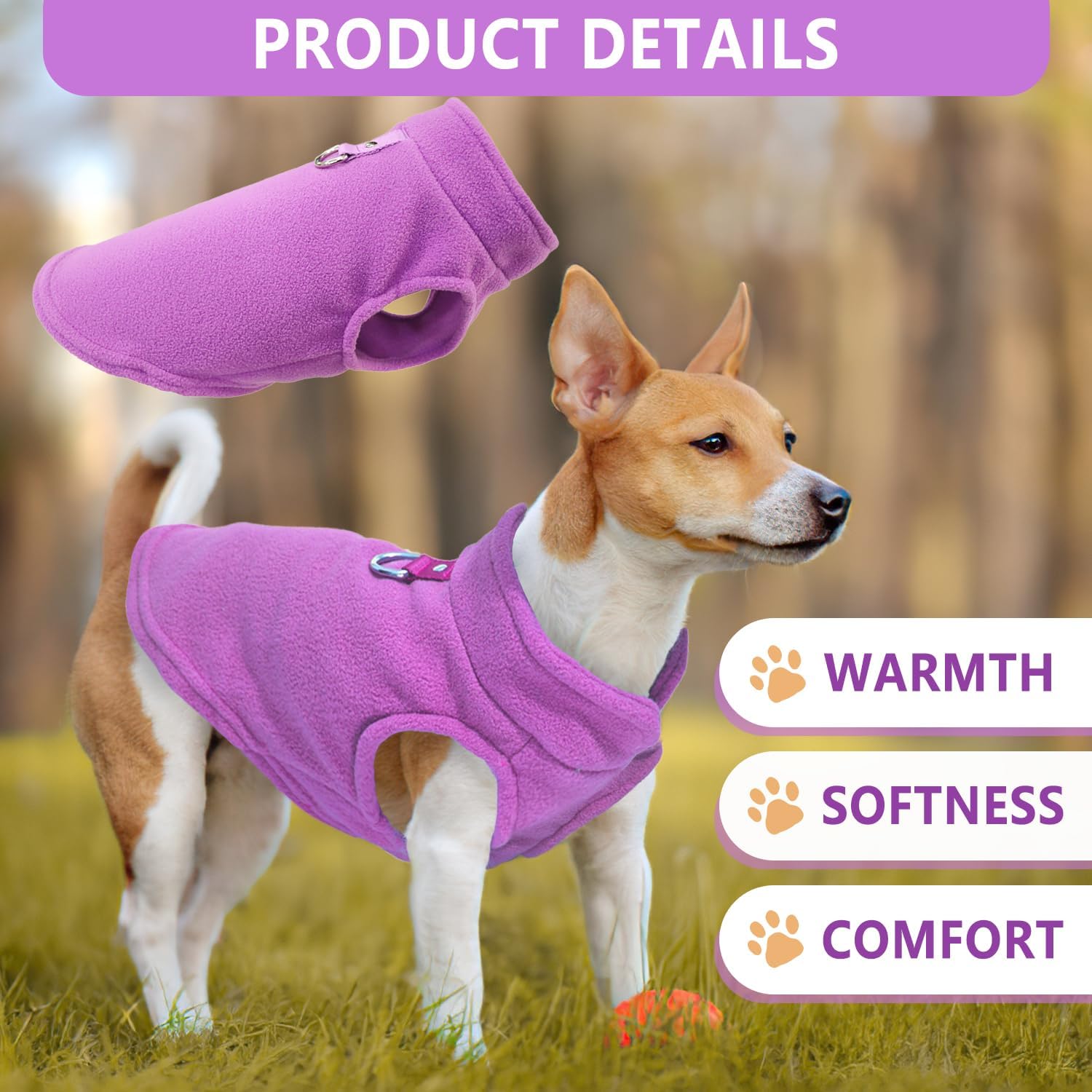 KFX-9176637 Two-Pack Fleece Dog Sweaters with D-Ring for Leash, Warm Pullover Jackets for Small Dogs in Two Colors