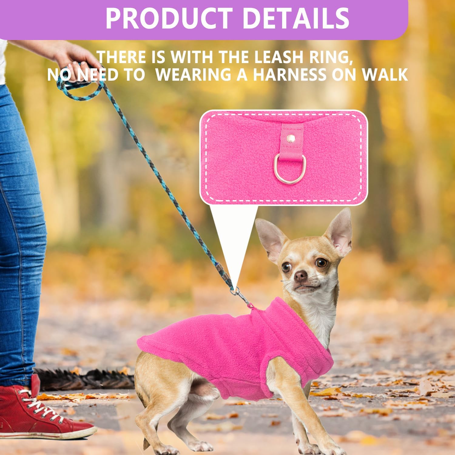 KFX-9176637 Two-Pack Fleece Dog Sweaters with D-Ring for Leash, Warm Pullover Jackets for Small Dogs in Two Colors