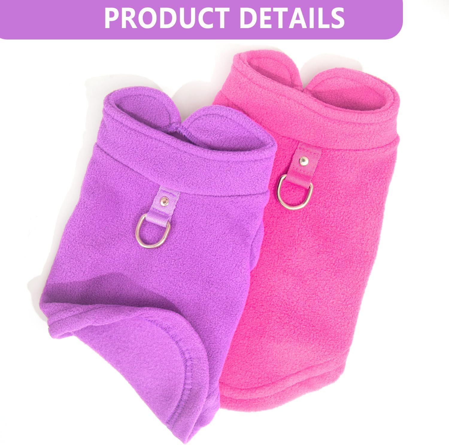 KFX-9176637 Two-Pack Fleece Dog Sweaters with D-Ring for Leash, Warm Pullover Jackets for Small Dogs in Two Colors