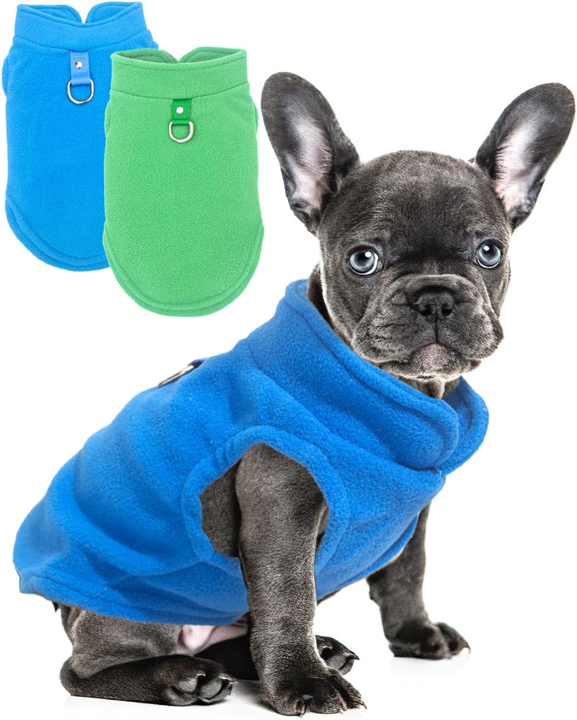 KFX-9176637 Two-Pack Fleece Dog Sweaters with D-Ring for Leash, Warm Pullover Jackets for Small Dogs in Two Colors