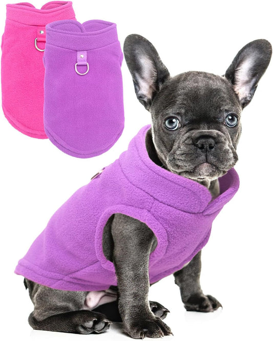 KFX-9176637 Two-Pack Fleece Dog Sweaters with D-Ring for Leash, Warm Pullover Jackets for Small Dogs in Two Colors