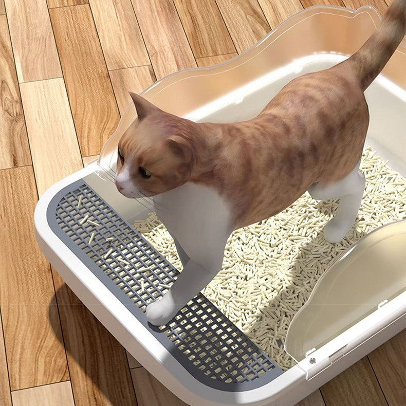 KFX-9179709 Extra Large Splash-proof Cat Litter Box with Shovel and Deodorant Bag in Milk Cream White