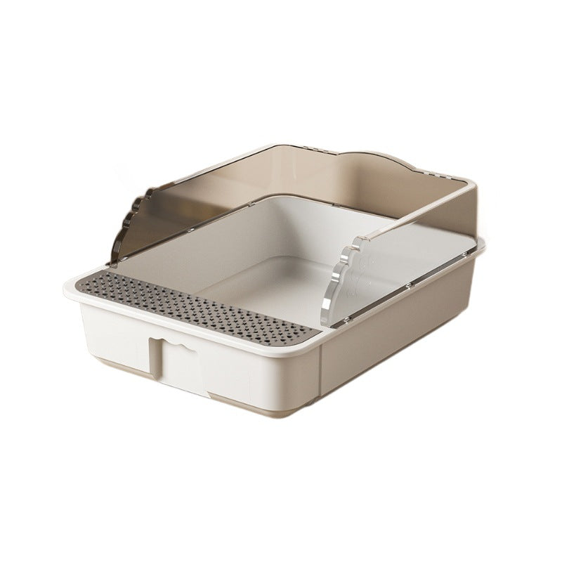 KFX-9179709 Extra Large Splash-proof Cat Litter Box with Shovel and Deodorant Bag in Milk Cream White