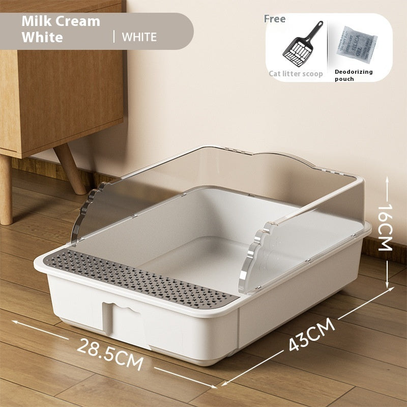 KFX-9179709 Extra Large Splash-proof Cat Litter Box with Shovel and Deodorant Bag in Milk Cream White