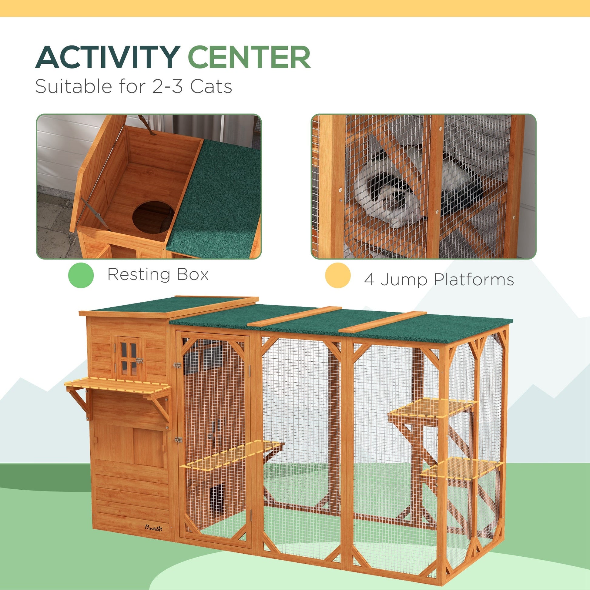 KFX-9180093 Large Outdoor Cat House for Up to 3 Cats with Multiple Platforms and Roof Coverage