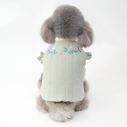 KFX-9182397 Embroidered Vertical Striped Quilted Cotton Vest for Pets - Available in Green, Yellow, Pink