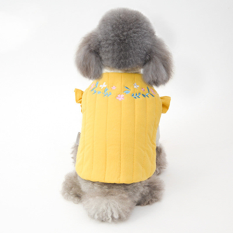 KFX-9182397 Embroidered Vertical Striped Quilted Cotton Vest for Pets - Available in Green, Yellow, Pink