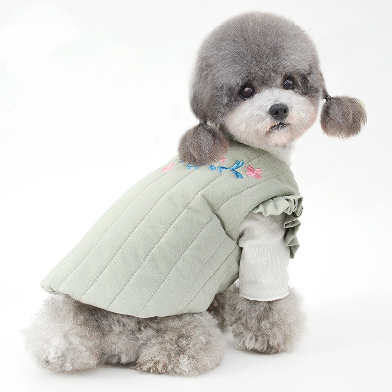 KFX-9182397 Embroidered Vertical Striped Quilted Cotton Vest for Pets - Available in Green, Yellow, Pink