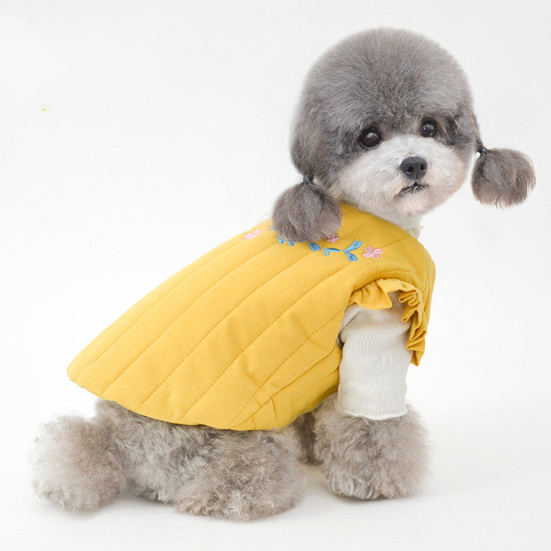 KFX-9182397 Embroidered Vertical Striped Quilted Cotton Vest for Pets - Available in Green, Yellow, Pink