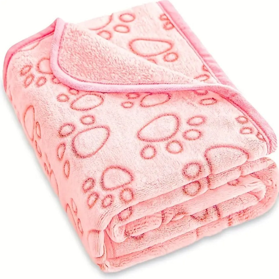KFX-9183293 Soft Washable Pet Blanket with Paw Print Design for Dogs and Cats - Cozy and Lightweight Mat