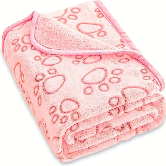 KFX-9183293 Soft Washable Pet Blanket with Paw Print Design for Dogs and Cats - Cozy and Lightweight Mat