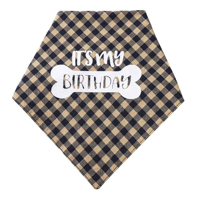 KFX-9183421 Plaid Triangle Towel for Pets - Soft Polyester Cotton Scarf, 45x45x68 cm