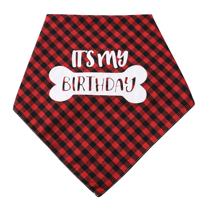 KFX-9183421 Plaid Triangle Towel for Pets - Soft Polyester Cotton Scarf, 45x45x68 cm