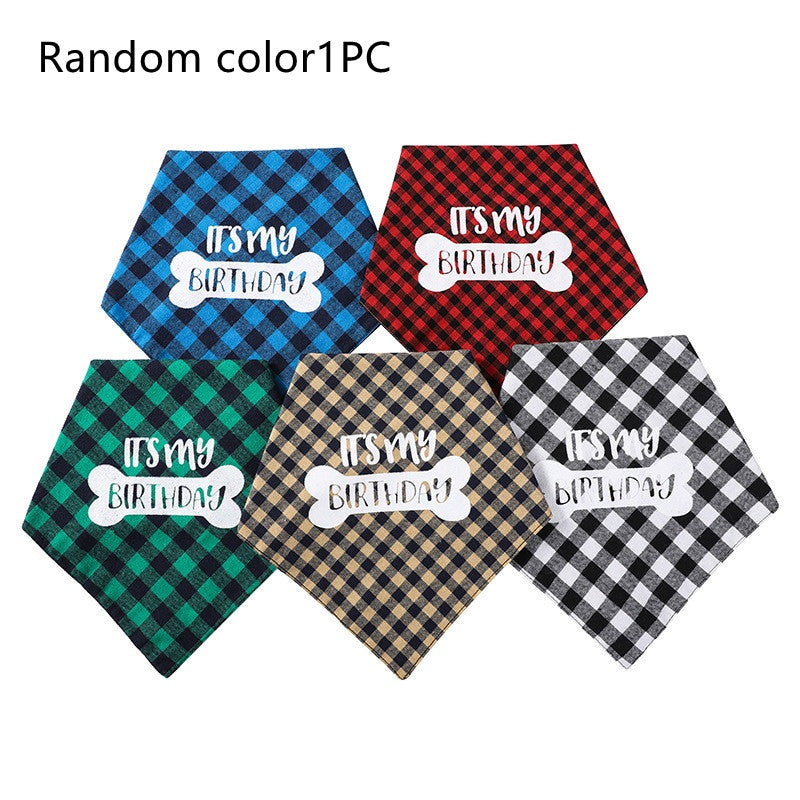 KFX-9183421 Plaid Triangle Towel for Pets - Soft Polyester Cotton Scarf, 45x45x68 cm