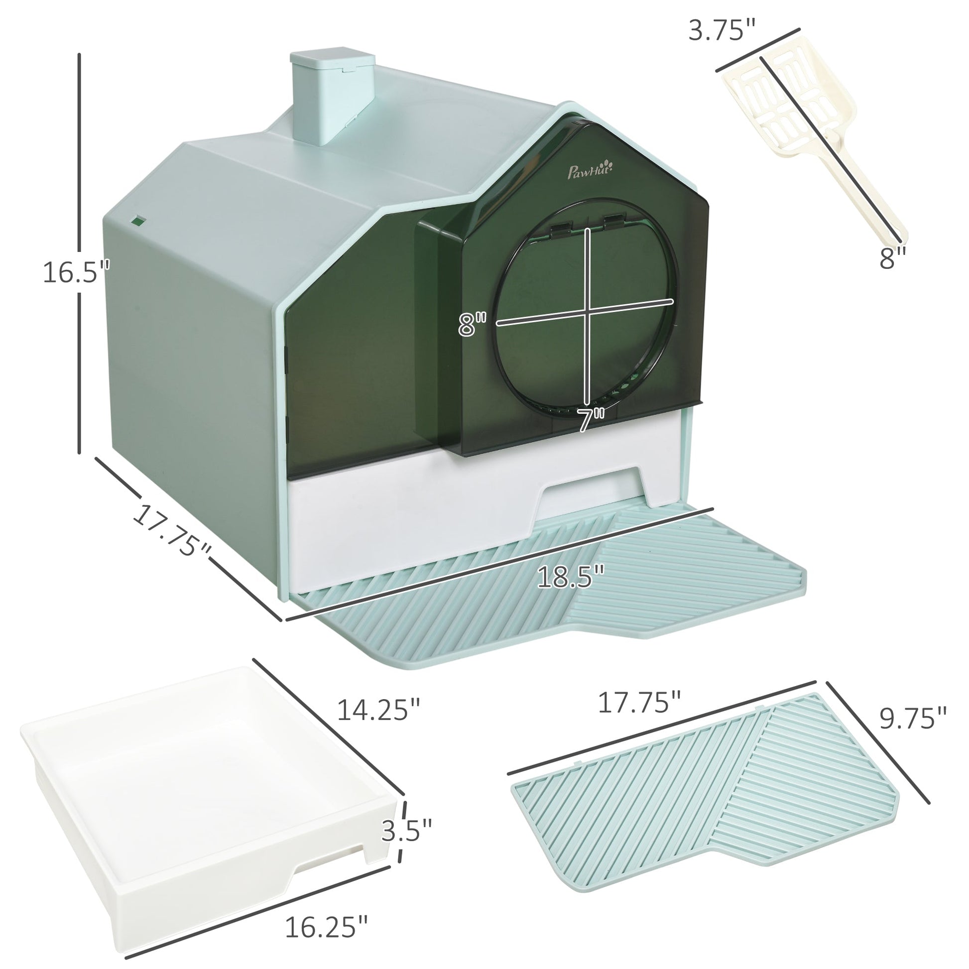 KFX-9187261 Light Blue Hooded Cat Litter Box with Drawer and Litter Mat, Odor Control Design