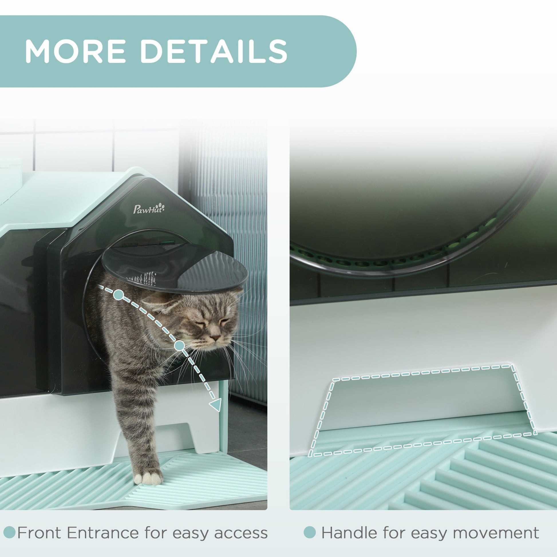 KFX-9187261 Light Blue Hooded Cat Litter Box with Drawer and Litter Mat, Odor Control Design
